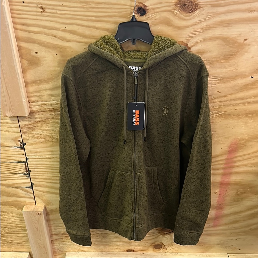 Olive Green Zip Up Hooded Sweater with Soft Fleece